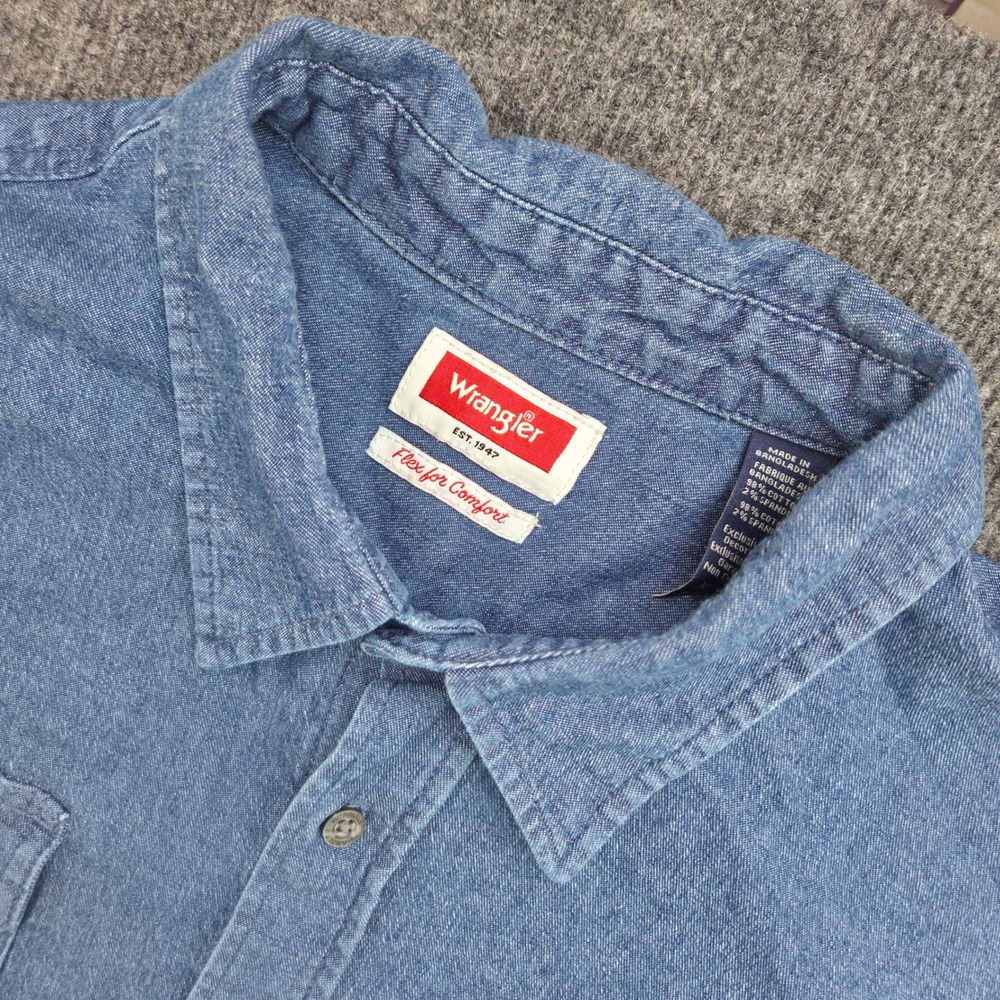Wrangler Shirt Mens XL Blue Cotton Blend Flex Button Down Long Sleeve Workwear